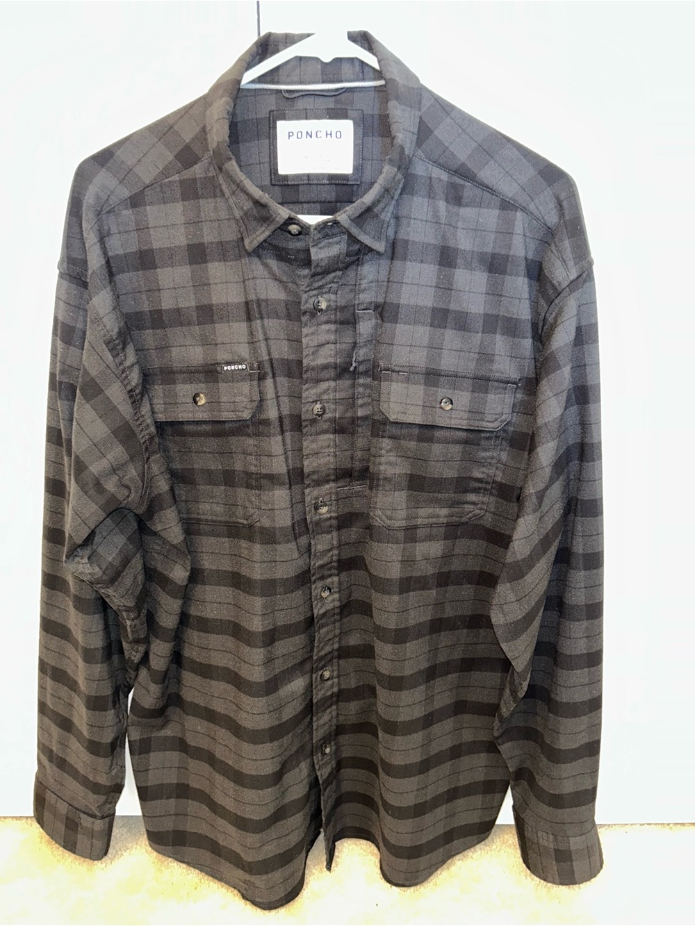 Poncho Outdoors Men's Black & Gray Plaid Flannel Shirt